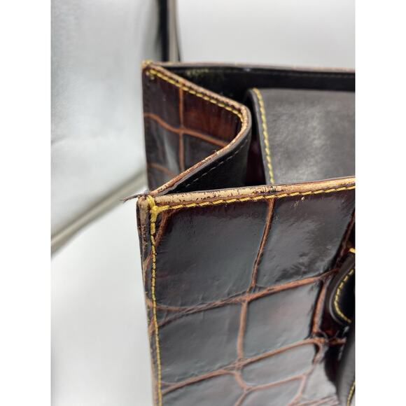 Dooney & Bourke Janine Crocodile Embossed Leather Satchel Handbag Purse Brown - Picture 12 of 16